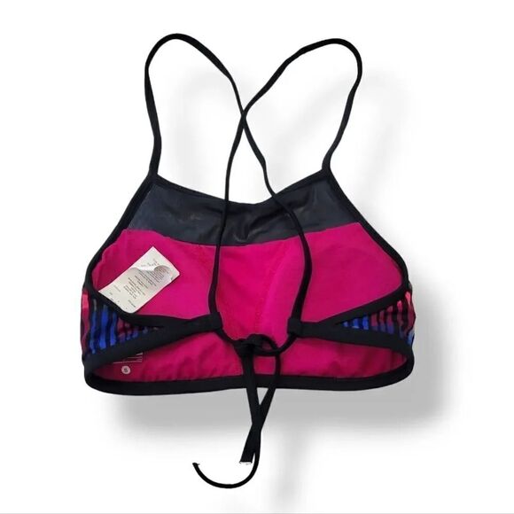 Nike Electrify Sport High-Neck Bikini Swim Top in Fuschia Stripe Size Small - Picture 4 of 12
